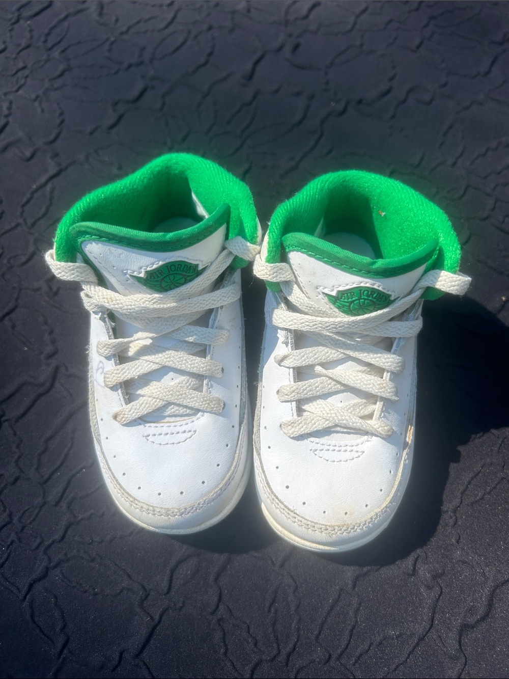 Jordan Kids White Sneakers with Green Lining
